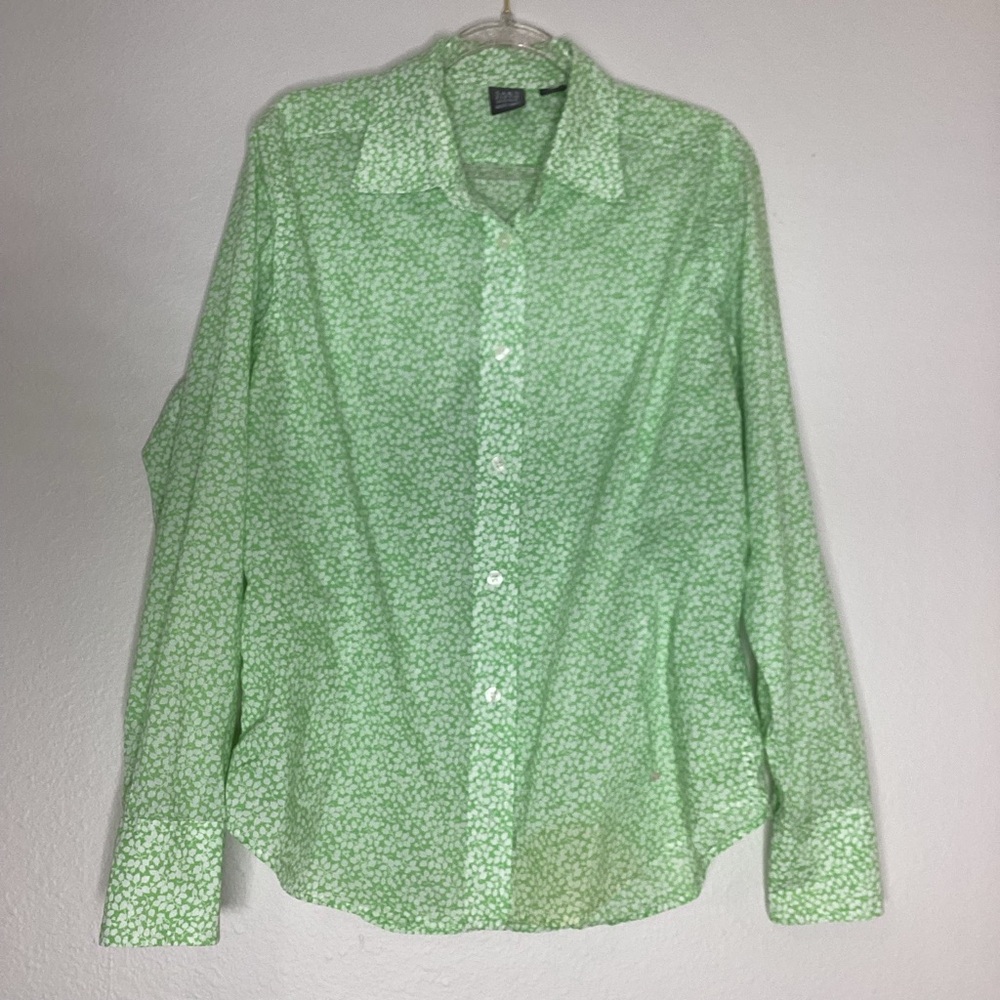 Saks Fifth Avenue Liberty Fabric Shirt Ditsy Floral Green Sz 12